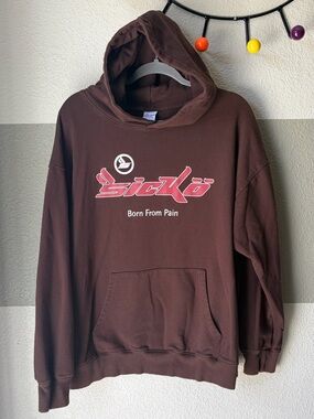 Sicko Men XL Born From Pain Brown Red Hoodie Heavy Fleece Shrink Free Ian Connor